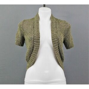 Croft & Barrow Women Cardigan Sweater, Size‎ S, Green/White/Gold, Cotton/Rayon